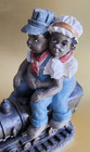 Vtg Historical Choo Choo Train 2 African American Kids Figurine Black Americana