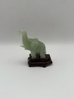 Vintage Green Jade Elephant Figurine On Wooden Stand 4    Carved Stone Sculpture
