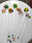 Lot Of 8 Handblown Glass Fish Swizzle Sticks Drink Stirrers