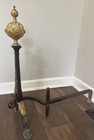 Pair Of Antuque Fireplace Andirons Ornate Victorian Brass Iron Firedogs