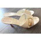 Chanel Cc Leather Wood Heel Mules Size 11 White Gold Y2k Italy