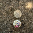 Antique Round Pill Box Case With Hand Painted Porcelain Inlay