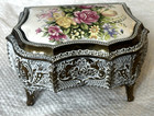 Vintage Baroque-style Musical Jewelry Trinket Box Floral And Gold Tone 