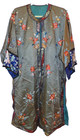 Antique Qing Embroidered Flowers Silk Robe Jacket -gray  Blue   Turquoise Lining