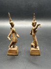 Vintage Or Antique Thai Chinese Asian Pair Of Temple Dancers Bronze Brass-qing