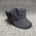 Vintage Conductor Engineer Hat Cap Blue White Stripe Mens Osfm  Train Railroad