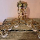 Vintage Culver Barware Set Chantilly 22k Glassware  Set With Cocktail Shaker
