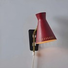 Vintage Red Cone Wall Sconce     Mid-century Modern Adjustable Brass Wall Light