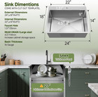 24x18 Inch Drop In Kitchen Sink  9 Inch Deep 16 Gauge Sus304 Stainless Steel Bru