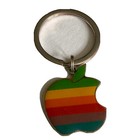Vtg Apple Computer Lapel Pin Keychain Set 1980s Rainbow Logo Tie Tack