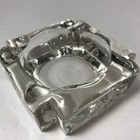 Clear Glass Ashtray Mcm Heavy Square Ice Block Cigarette Art Deco Vtg Lounge