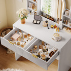 Vanity Desk Makeup Dressing Table Set W  2 Drawers   Mirror And Led Lights