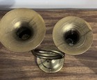 Vintage 1970s Brass French Horn Double Candle Holders Candlesticks 11 x 7   