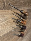 Lot Of 10 Antique vintage Wood Handled Stubby Screwdrivers Awl
