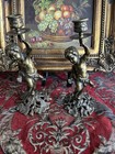 Pair Bronze Cherubs Candle Holders Candlesticks Putti