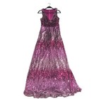 Pink Sequin Maxi Dress Ombre Glitter Evening Prom Party Size M Glam V Neck