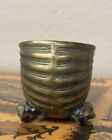 Vintage Mcm Footed Heavy Brass Nautilus Shell Planter Footed Patina 3 25  X 5 5 