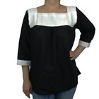 Black Hand Embroidered Pepenado De Puebla Mexican Blouse 100  Cotton Manta M 