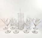Retro Etched Martini Pitcher And 8 Etched Martini Glasses