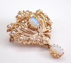 2 20ct Oval Natural Fire Opal Vintage Estate Brooch Pin 14k Yellow Gold Plated
