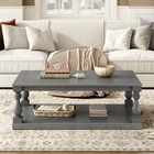 Modern Gray Wood Coffee Table W  Storage Shelf   Solid Wood Legs   Vintage Style