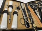 Vintage Manicure Set Made In Germany Top Grain Cowhide Case 9 Pcs