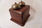 An Antique Oak Ringer Box W 2-1 2  Nickel Bells Sold As Is   Untested