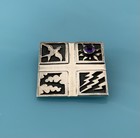 Antique Vintage Sterling Silver Four Seasons Square Amethyst Sun Brooch Pin 11 4