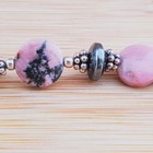 Sterling Silver Pink Marble Hematite Bead Bracelet Xl Adjustable