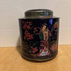 Rare Vintage Daher Tin  Made In England  Cobalt Blue Chinoiserie Asian Woman Mcm