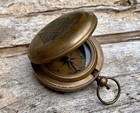 Vintage Brass Pocket Compass With Ship Engraving Handmade Nautical Gift Decor