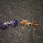 Womens Rimless Sunglasses Gold Metal Frame Brown Tinted Plastic Lenses