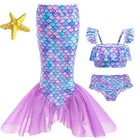 Little Girls Swimsuits 3pcs Bathing Suits Princess Bikini Set With 3-4t Purple