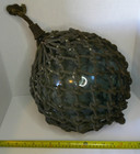 Vintage Large Japanese Hand Blown Green Glass Fishing Float Buoy Ball W  Net 12 