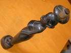 Vintage African Ebony Wood Hand Carved Sculpture Woman Carrying Basket 13 Inches
