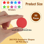 313 Pcs Foam Geometric Shape Stickers  Assorted Colors Self Adhesive Circle Squa