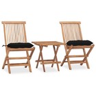 Folding Patio Dining Set With Cushion Furniture 3 Piece Solid Teak Wood Vidaxl
