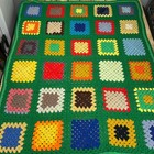 Vintage Granny Square Afghan Handmade Crochet Throw Blanket 48 x40  Lap Quilt