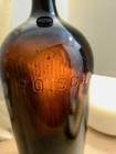 Antique Rare Large Chemist Brown Amber Ribbed Glass Poison Bottle With Glass Lid