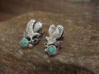 Native American Sterling Silver   Turquoise Eagle Post Earrings By Spencer