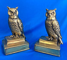 Vintage Mcm Owl Bookends Philadelphia Manufacturing Heavy Metal Gold Brass Set
