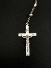 1950   s Solid Sterling Silver Creed Catholic Rosary Cross Crucifix Necklace 23g