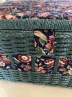 Vintage Sewing Box Teal With Padded Quilted Floral Top Fully Lined 1 Pocket