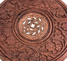 Vtg Hand Carved Wood   Inlay Plant Stand Side Table Tripod Legs Boho India