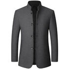 Mens Casual Woolen Blend Jacket Trench Coat Single Breasted Stand Collar