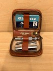 Vintage Gillette Travel Safety Razor Set W  Genuine Leather Case     Complete