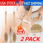 2 Pack Body Shower Bath Brush Soft Natural Bristles Wood Long Handle Removable