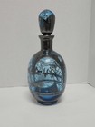 Vintage Venetian Liquor Decanter Emerald Blue Glass Sterling Silver Overlay
