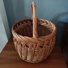 Vintage Wicker Round French Market Basket Veggie Garden Harvest Sturdy 12 dx15 h