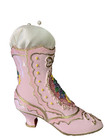 Sewing Collectible  Pincushion Pink Ceramic Victorian Style Shoe   Floral Hankie
